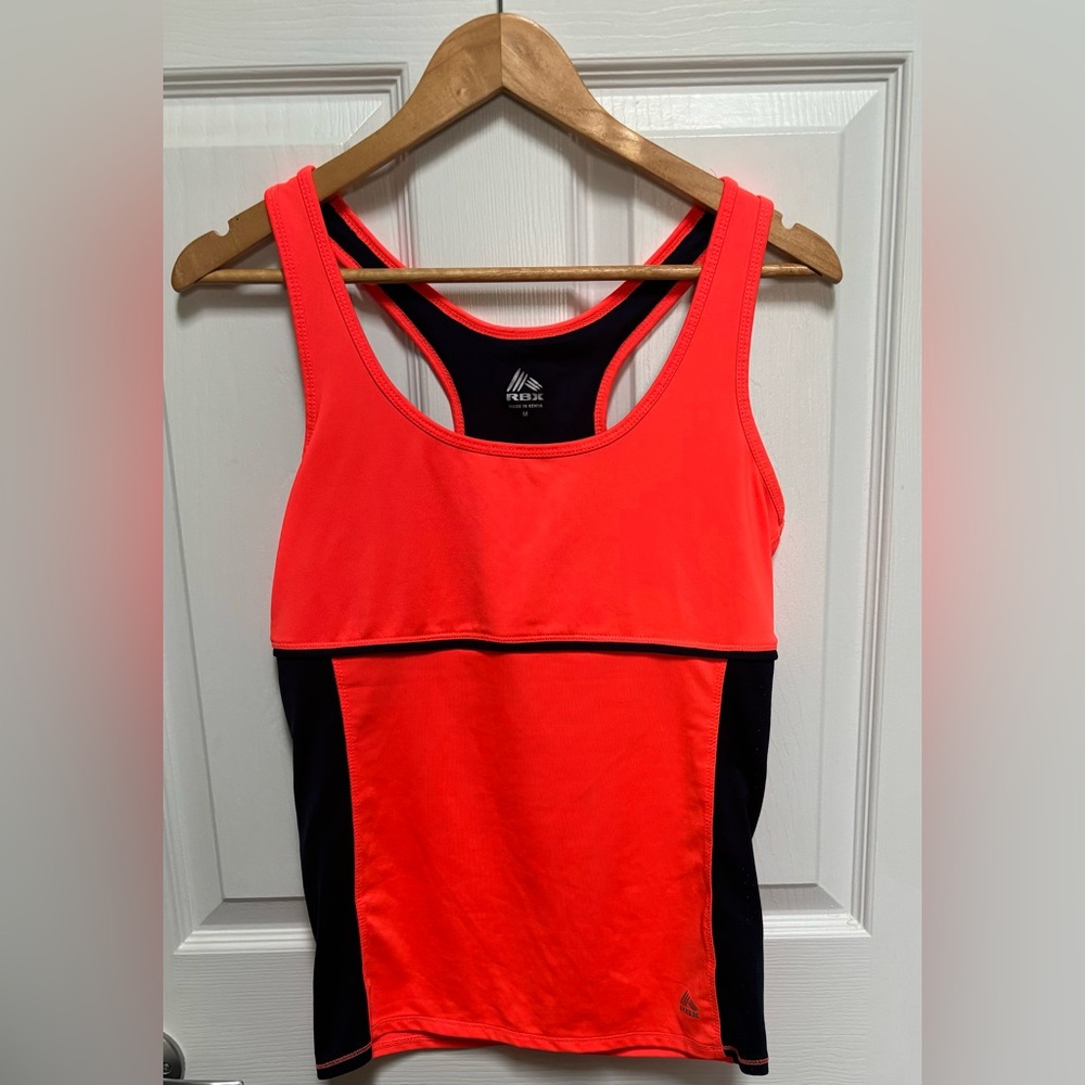 NEW pink and navy blue RBX Active workout tank top with built-in bra.